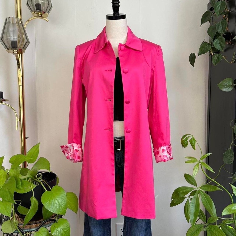 Methode Vintage Hot Pink Trench Coat Blazer Floral Lining Medium